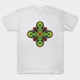 Techno trance music green symmetry skull T-Shirt